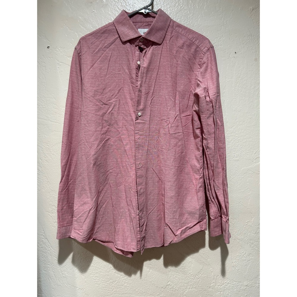 Ben Sherman Tailoring Mens 16.5 34-35 Slim Fit Pink Micro Diamond Button Shirt‎